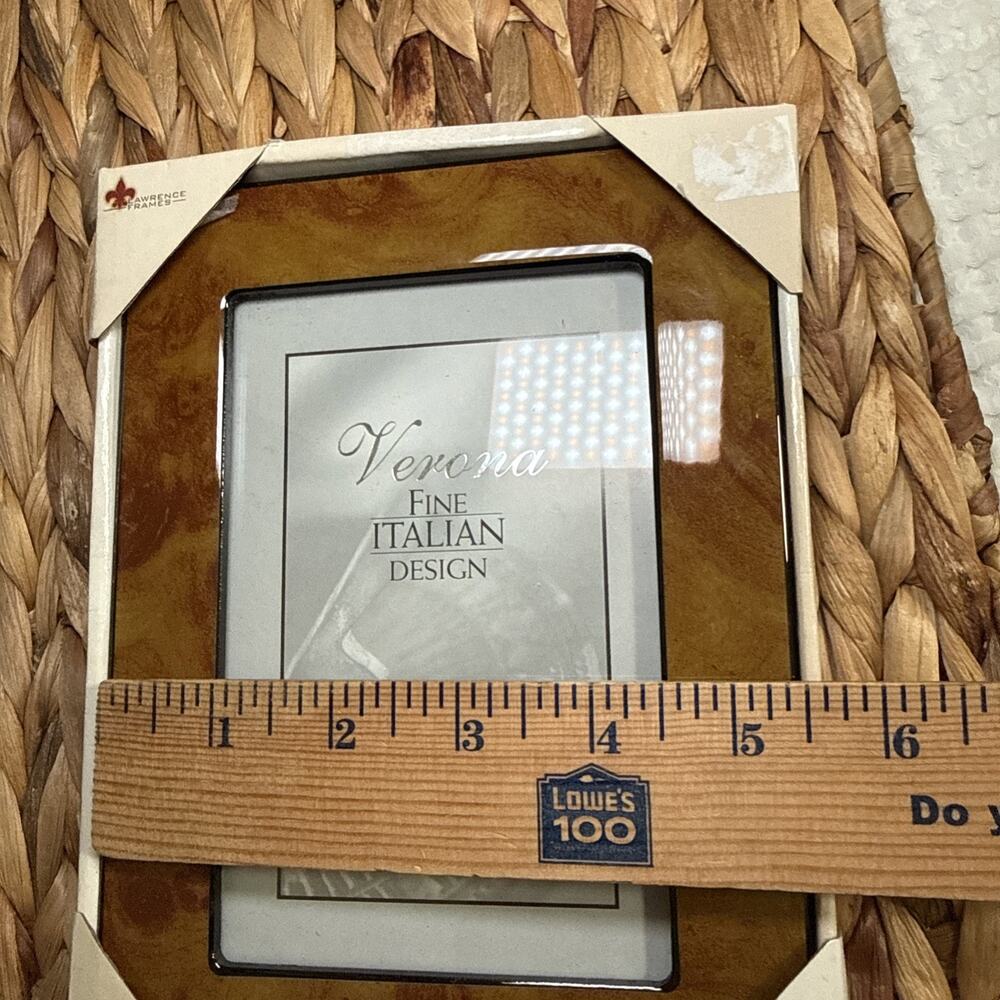 Lawrence Verona 4x6 Italian Design Burl Wood Photo Frame Glass New In Box NOS - Picture 7 of 8